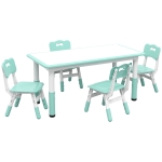 Qaba 5 Pieces Kids Table and Chairs, Height Adjustable Toddler Table and Chair Set with Storage, Easy to Wipe, Rectangular Table 4 Chairs for Classroom, for Daycare Classroom, 18 Months-5 Years, Green