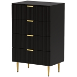 HOMCOM Modern Chest of Drawers 4 Drawer Dresser for Bedroom with Gold Legs and Handles, Black