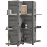 HOMCOM 4 Panel 67" Tall Wood Privacy Screen Room Divider with 3 Shelves and Folding Storage for Bedroom, Gray