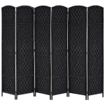 HOMCOM Room Divider, 6 Panel Folding Privacy Screen, 6FT Tall Portable Wicker Weave Partition Wall Divider for Bedroom, Home Office, Black