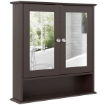 kleankin Medicine Cabinet, Wall-Mounted Bathroom Mirror Cabinet with Double Doors, Open Shelf, and Adjustable Shelf, Modern Bathroom Wall Cabinet, Dark Brown