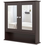 kleankin Medicine Cabinet with Mirror Bathroom Wall Cabinet with Double Doors, Open Shelf, and Adjustable Shelf, Modern Bathroom Wall Cabinet, Dark Brown
