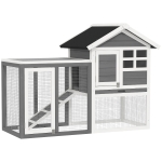 PawHut 48" Weatherproof Wooden Rabbit Hutch With Slant Roof And Screened Outdoor Run, Grey