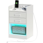HOMCOM Tall Nightstand with Charging Station and LED Lights, Small Bedside Table with AC Outlets, USB Ports, 2 Drawers, Shelf