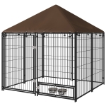 PawHut 4.6' x 4.6' x 5' Outdoor Dog Kennel with Canopy, Rotating Bowls, Coffee