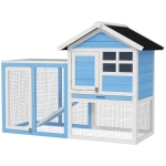PawHut 48" Wooden Rabbit Hutch With Slant Roof and Run, Light Blue