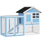 PawHut 48" Wooden Rabbit Hutch Bunny Cage with Waterproof Asphalt Roof, Fun Outdoor Run, Removable Tray and Ramp, for Rabbits, Chickens, Ducks, Light Blue