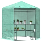 Outsunny 7.5' x 6.5' Walk-in Greenhouse with 3-Tier Shelves, Hexagonal Portable Green House with Roll-up Door, Garden Hot House for Plants Herbs Vegetables, Green