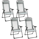 Outsunny Set of 4 Camping Chairs, Outdoor Folding Lounge Chair Set with 5 Level Adjustable Backrest, Removable Headrest, Armrest for Camping, Backyard, Grey