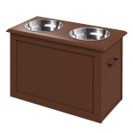PawHut Elevated Dog Bowls for Large Dogs with Storage 2 Stainless Steel Dog Bowls， Elevated Base for Large Dogs, Brown
