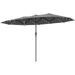 Outsunny Garden Parasol, Double-Sided Sun Umbrella with LED Solar Lights, Patio Parasol for Outdoor, Gray