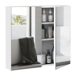 kleankin Wall Mounted Mirror Cabinet, Bathroom Medicine Cabinet with Mirror, 2 Doors and 3-tier Shelving, White