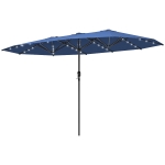 Outsunny Garden Parasol, Double-Sided Sun Umbrella with LED Solar Lights, Patio Parasol for Outdoor, Blue