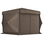 Outsunny 12' x 12' Hexagonal Pop Up Gazebo Canopy Tent with 5 Sidewalls, Outdoor Canopy Shelter with Carry Bag, Brown