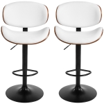 HOMCOM Bar Stools Set of 2, Modern PU Leather Adjustable Swivel Barstools with Curved Back, Footrest and Steel Base, White