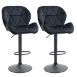 HOMCOM Bar Stool Set of 2 Fabric Adjustable Height Armless Upholstered Counter Chairs with Swivel Seat, Black