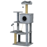 PawHut 54" Cat Tree for Larger Cats Adult with Hammock, Tal Cat Tree Tower with Scratching Post, Condo, Platforms, Grey