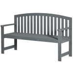 Outsunny Wooden Bench, Outdoor Bench with Slatted Design, Backrest, Armrests for Garden, Park, Backyard, Grey