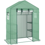 Outsunny Walk-in Mini Greenhouse with Mesh Door & Windows, Portable Garden Green House with 3 Tier Shelves, Water & UV Resistant PE Cover, Green