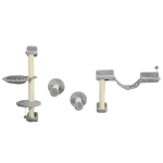 PawHut 4PCs Cat Wall Shelves with Hammock, Scratching Post, Ladder, Steps, Platforms, Toy Balls, Grey