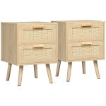 HOMCOM Boho Design Nightstand Set of 2, Side End Table with 2 Drawers for Living Room, Bedroom