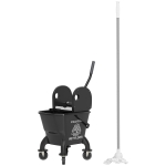 HOMCOM Mop Bucket with Wringer on Wheels for Floor Cleaning, 27.5 Quart Down Press Wringer with Handle and Mop, Black