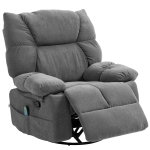 HOMCOM Reclining Massage Armchair with Heat, Oversized Swivel Rocker with Footrest Remote and 4 Side Pockets, Dark Gray