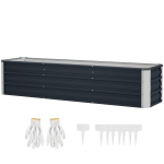 Outsunny 6' x 1.5' x 1.3' Galvanized Raised Garden Bed, Elevated Large Metal Planter Box w/ Install Gloves for Backyard, Patio to Grow Vegetables, Herbs, and Flowers, Dark Grey