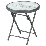 Outsunny 18" Outdoor Round Folding Table, Garden Side Table with Tempered Glass Top for Camping, Party, Weddings, White