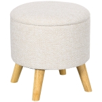 HOMCOM Round Ottoman Stool with Storage, Linen Fabric Upholstered Foot Stool with Padded Seat, Hidden Space and Wood Legs