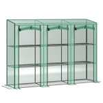Outsunny Lean-to Greenhouse with 3 Tier Shelves, Mini Greenhouse with 3 Roll-Up Doors for Indoor Outdoor, Green