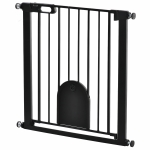 PawHut 30"-32" Extra Wide Pet Gate Barrier with Small Door, 30"H Dog Gate with Safety Gate Barrier, Stair Pressure Fit, Black