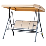 Outsunny 3-Seater Swing Chair Covered Garden Hammock A-Frame Outdoor Porch Glider Sling Seat with Adjustable Canopy Cover, Beige