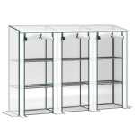 Outsunny Lean-to Greenhouse with 3 Tier Shelves, Mini Greenhouse with 3 Roll-Up Doors for Indoor Outdoor, White
