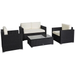 Outsunny 4 Pieces Sectional Patio Furniture Set, Rattan Wicker Patio Chairs Outdoor Coffee Set with Cushions, Cream White