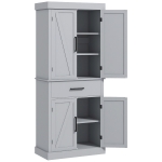 HOMCOM 72" Kitchen Storage Cabinet, Farmhouse Kitchen Pantry Cabinet with 4 Barn Doors, Drawer, Adjustable Shelves, Grey