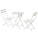 3-Piece Durable Patio Bistro Set with Foldable Round Table and Chairs, Sturdy Metal Frame, Easy Setup, White