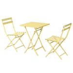 3-Piece Patio Bistro Set with Foldable Square Table and Chairs, Metal Frame, Easy Setup, Yellow