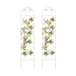 2 Pack Metal Garden Trellis with Leaves and Flower Decorations, Rustproof Climbing Plant Support, Easy to Assemble, Cream White