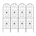 4 Pack Metal Garden Trellis with Butterfly Decoration and Powder Coated Iron, Extendable Design Rustproof Climbing Plant Support, Black