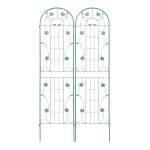 2 Pack Metal Garden Trellis with Leaves and Flower Decorations, Rustproof Climbing Plant Support, 87" Height, Green