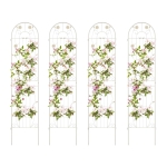 4 Pack Metal Garden Trellis with Bird and Flower Decorations, Rustproof Climbing Plant Support, 87" High, Cream White