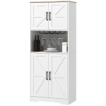 HOMCOM Farmhouse Kitchen Pantry, 68" Freestanding Hutch Storage Cabinet with Microwave Oven Countertop, White
