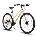 21-Speed 700C Road Hybrid Bike with Dual-Disc Brakes for Adults, 85% Pre-Assembled, 68" L x 27.5" W x 37.5" H, Cream