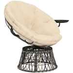 Outsunny 360° Swivel Outdoor Papasan Chair, 39" Overstuffed Circle Chair with Side Tray, Thick Cushion for Indoor Patio, Beige