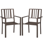 Outsunny Patio Dining Chairs with Metal Slatted Design, Dark Brown