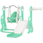 Qaba 4 in 1 Toddler Slide and Swing Set for Ages 1.5-4, Toddler Playset Playground with Climber, Basketball Hoop, Green