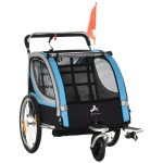 Aosom 2 Seat Bike Trailer for Kids 2-in-1 Double Baby Jogging Stroller with Handbrake, Rubber Wheels, 5 Point Harness, Waterproof Cover, Storage Bag, Reflectors, Blue