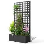 Outsunny Galvanized Raised Garden Bed Planter Box with Trellis for Climbing Plants, Vegetable, Vines, 35" x 16" x 70", Black