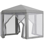 Outsunny Hexagon Party Tent, Patio Gazebo with Netting Mesh, Dark Grey